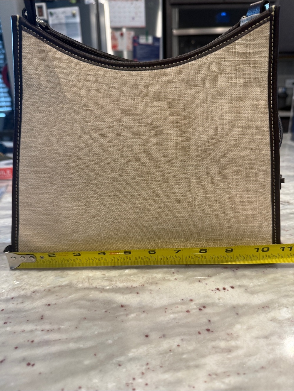 Lauren Ralph Lauren Cream Canvas Shoulder Bag with Dark Brown Trim - Picture 12 of 16